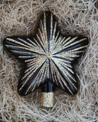 ŠPICE HVĚZDA, SKLENĚNÁ, FORMA, ČERNÁ, LESK, STŘÍBRNÝ DEKOR, ŠATON