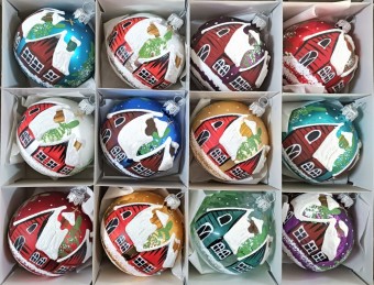 KOULE SORTIMENT BAREV, skleněná, zimní motiv