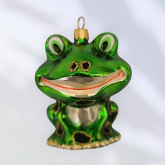 ŽABKA ZELENÁ, skleněná vánoční ozdoba, barevná, forma