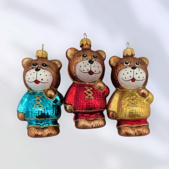 MEDVÍDEK SVETR, SKLENĚNÝ, FORMA, BAREVNÝ DEKOR