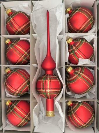 SORTIMENT DÁRKOVÝ SE ŠPICÍ/KÁRO, skleněný, červený