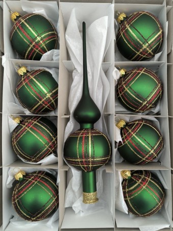 SORTIMENT DÁRKOVÝ SE ŠPICÍ/KÁRO, skleněný, zelený