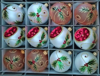 KOULE/SORTIMENT barevných dekorů se šatonem, 7 cm