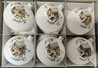 KOULE, skleněná, bílá, přírodní barevný motiv