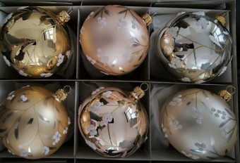 KOULE/SORTIMENT, skleněná, ass barev, větvičkový dekor